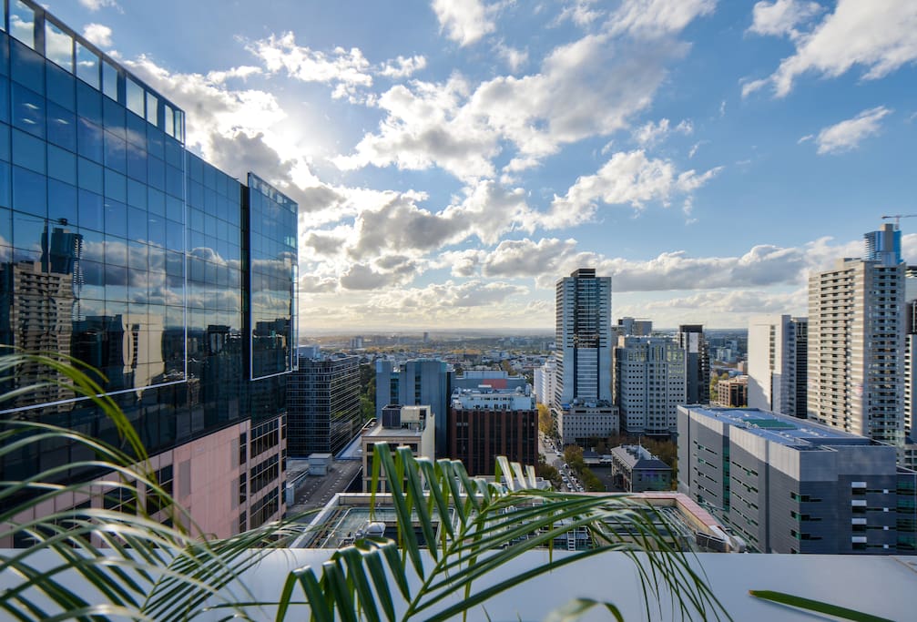 Gorgeous city views from the building rooftop