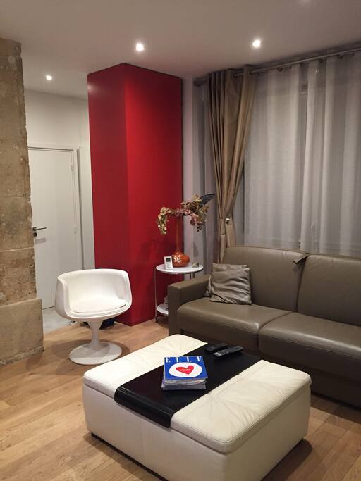 Salon avec canapé cuir convertible