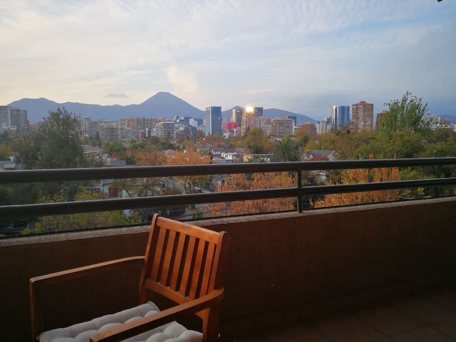 Balcony with a spectacular wide view over Santiago & the Andes