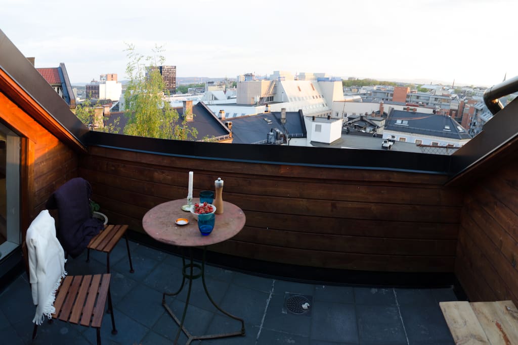 Rooftop terrace with a panorama view and sun view from noon until sunset