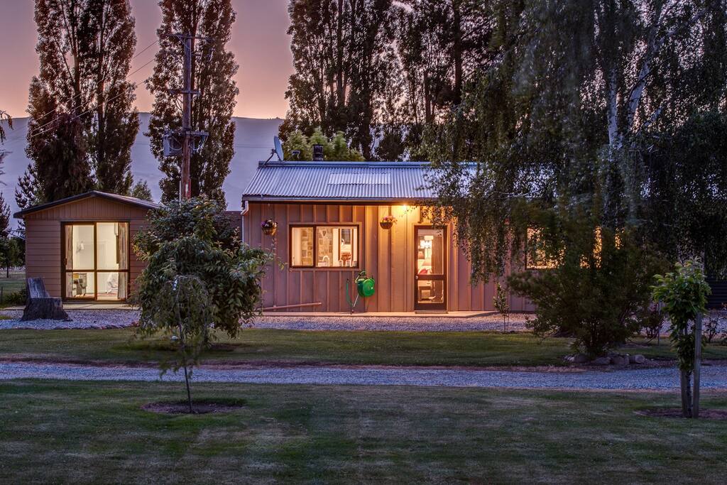 Vineyard barn house at night