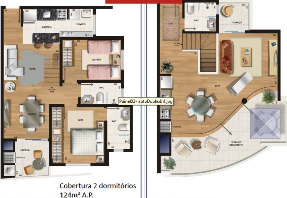 Planta inferior e superior = 124m² privativo e 2 Vagas de Garagem
