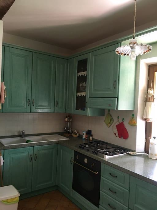 Kitchen: view of burners and sink