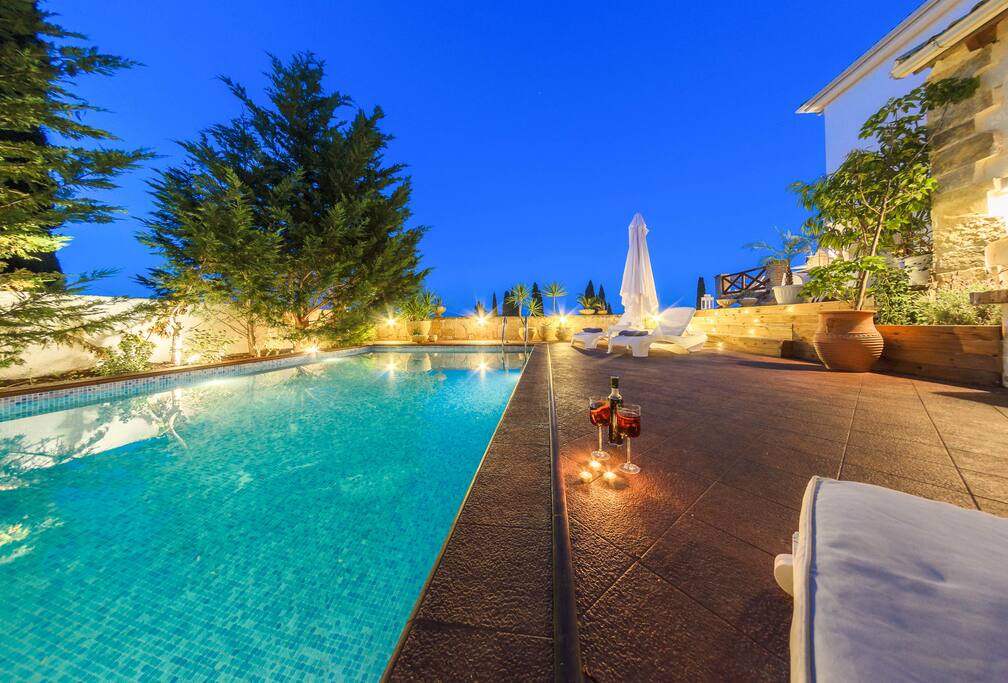 Swimming pool area by night