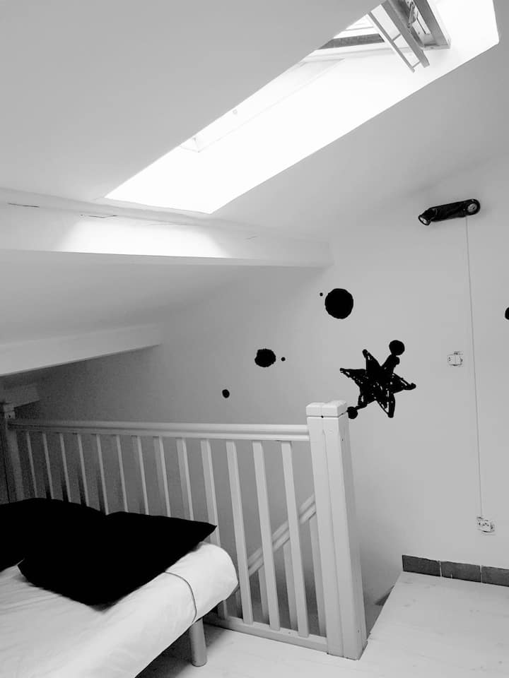 soba na krovu s Véluxom