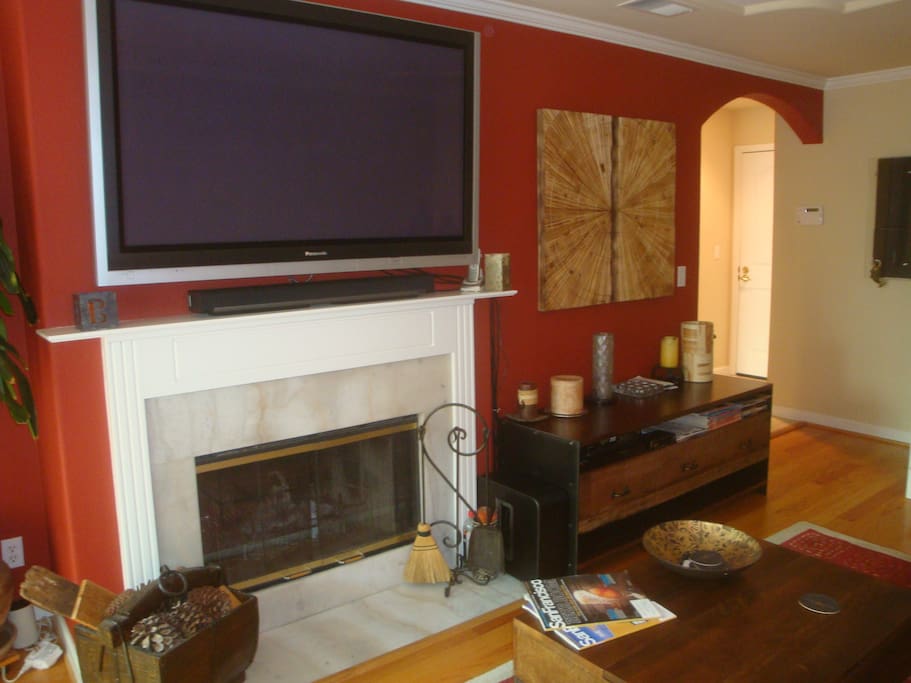 A 60" HDTV welcomes you to watch the pregame activities before you go to the big event.