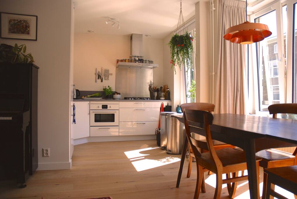 The living room and the kitchen.