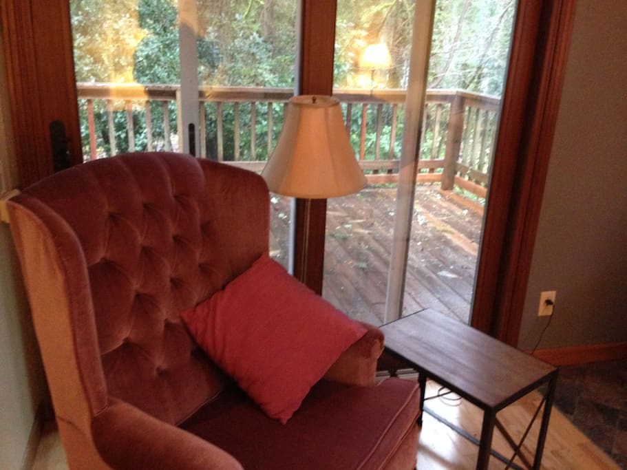 Sitting area looking out onto the back deck