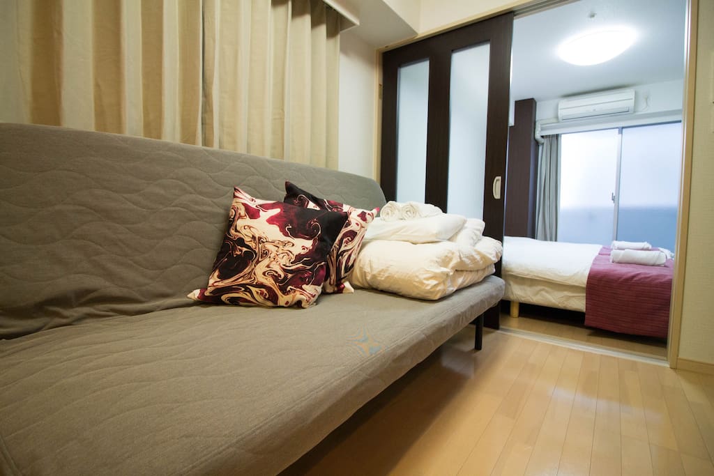 Double Sofa Bed. Clean linen and futon will provide.