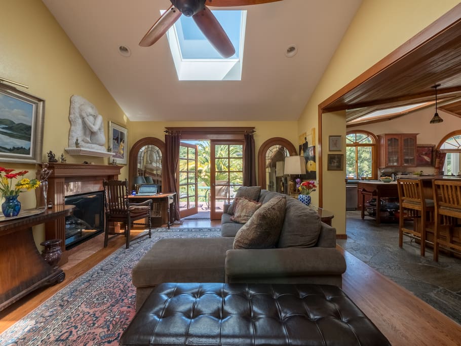 Family room with gas fireplace and sleeper sofa