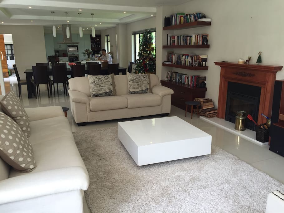 Warm lounge and fireplace for rainy winter nights!