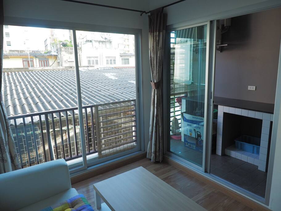 Dining space and kitchen.