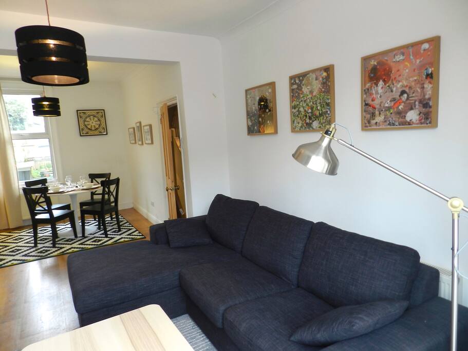 Charming living room with fold out sofa bed