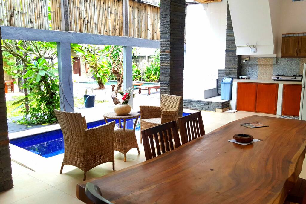Living Room & Kitchen with small pool
