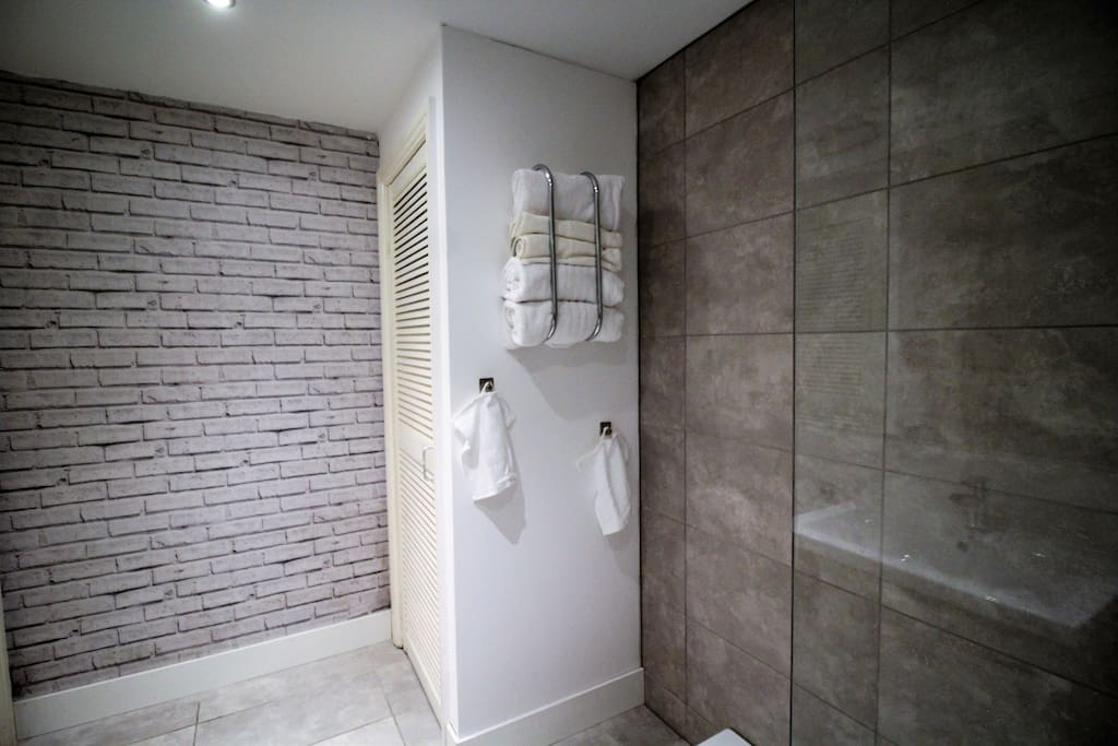 Bathroom with huge walk in shower
