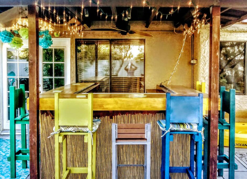 The TIKI HOUSE has a tiki bar out back with plenty of seating. See what else we have going on at bohosthq dot com