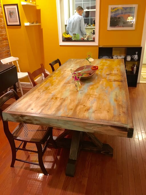 Handmade farm-style dining room table.