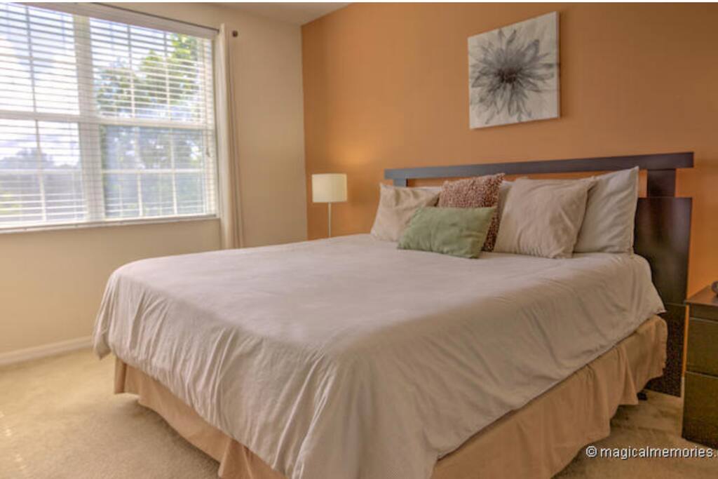 Ensuite Master bedroom with king size bed, 32 inch TV and lake view
