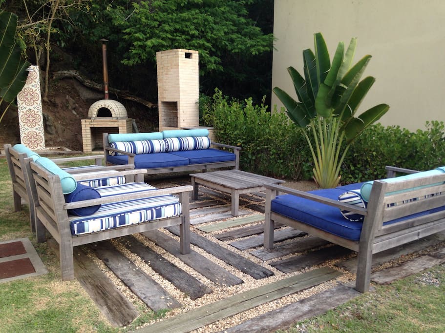 Comfortable seats in the garden outside area