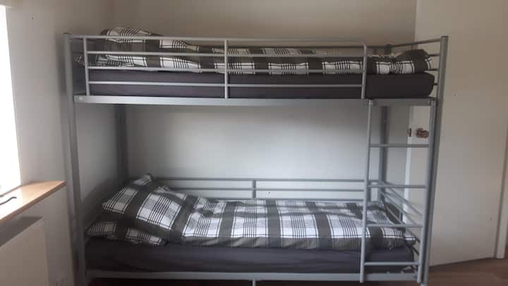 Bedroom: Brand new bunk beds, comfortable and cosy. 90 cm x 200 cm mattresses. 