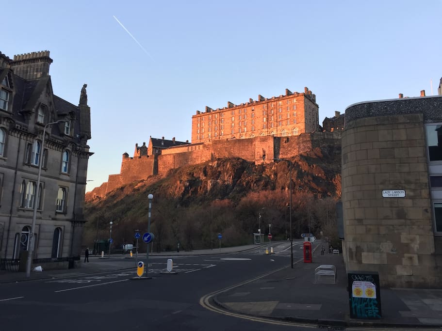 From 20 yards outside of the flat, literally a stones throw from the castle. Incredible view!