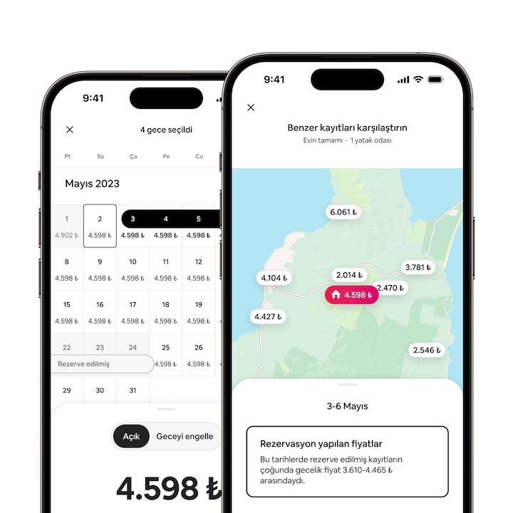 Airbnb uygulaması, yeni "benzer kayıtları karşılaştırma" özelliğini gösteriyor.