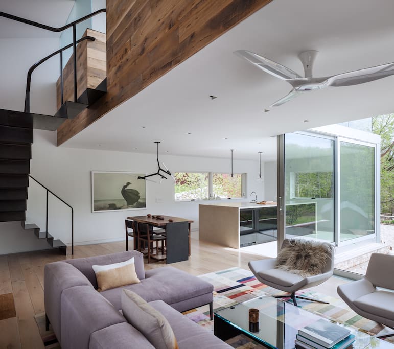 Living room with view of the kitchen