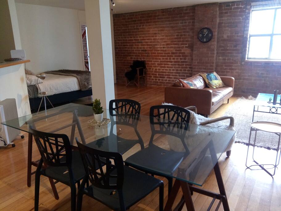 Dining table doubles as a work space plus there is a small printer if you need one.