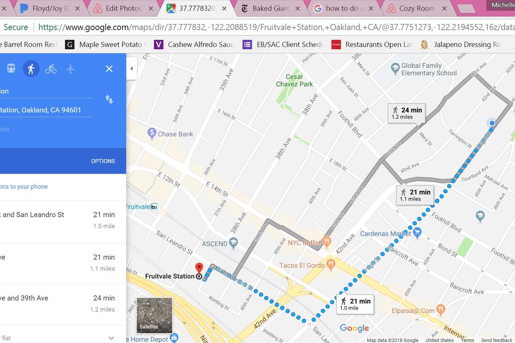 21 Minute Walk to BART and 1.0 Miles as per Google Maps, or about 15 if you're a fast walker like I am!