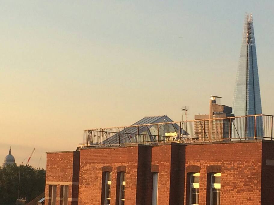 Close view of the Shard and Saint Paul Cathedral