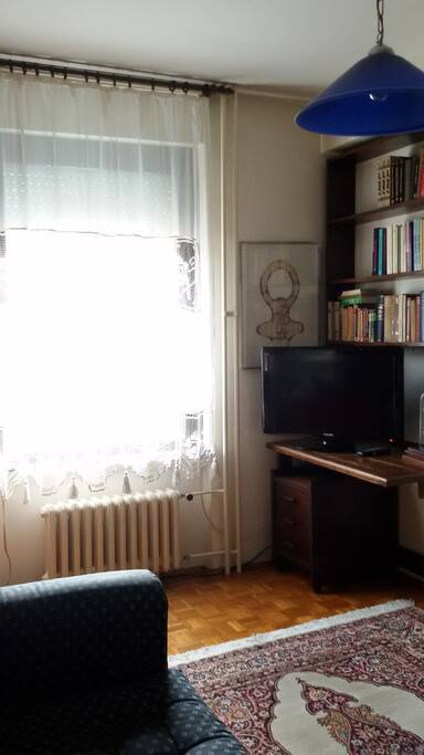 Bedroom with a sofa bed and flat screen TV