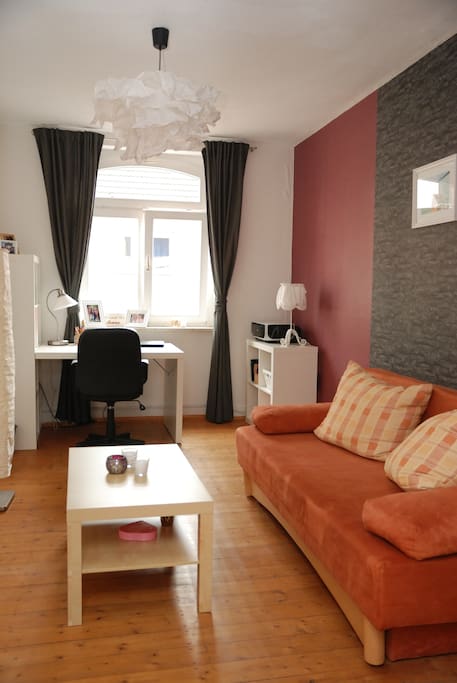 Charmantes Zimmer mit Holzdielenboden und großzügiger Schlafcouch