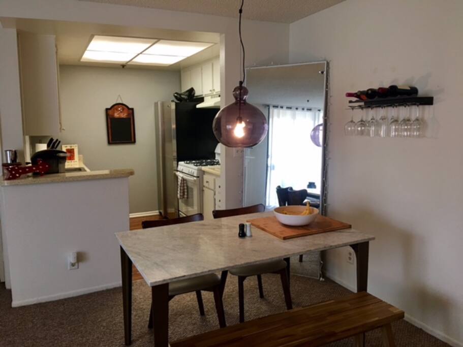 Open kitchen and dining format.