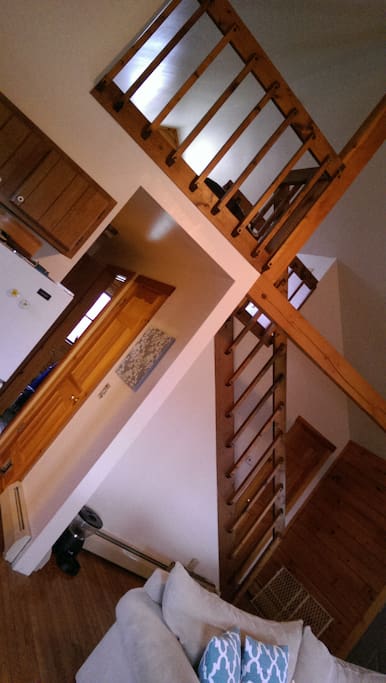 View of the loft from the main living/ kitchen room.