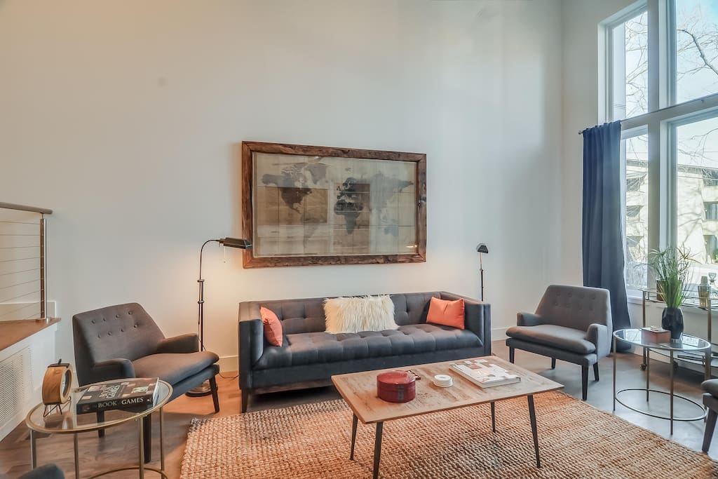 Upscale and professionally decorated living room.