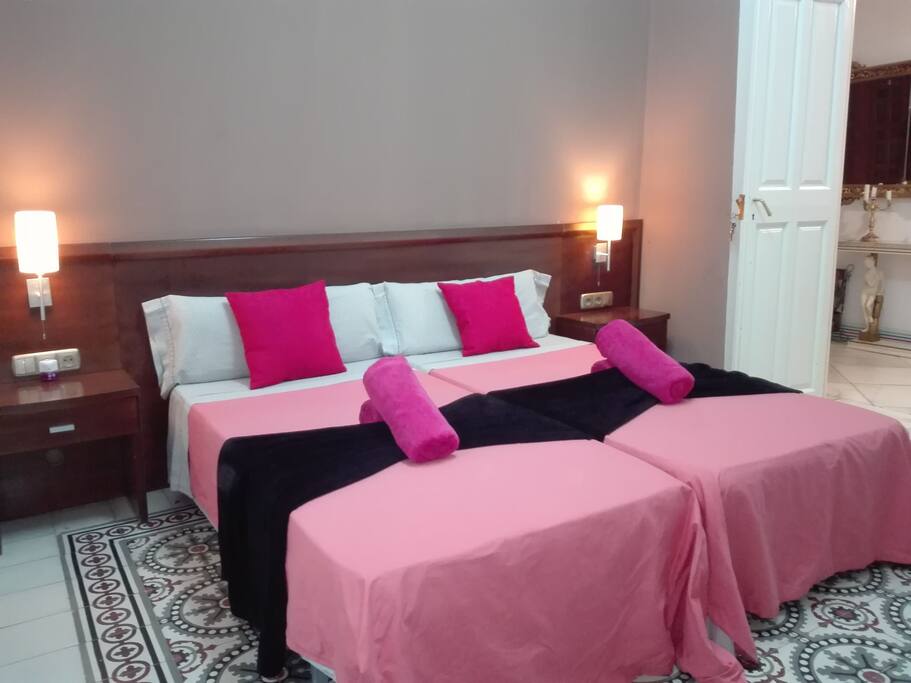 Habitación con dos camas, toallas, sabanas, A/C, calefacción, wifi.