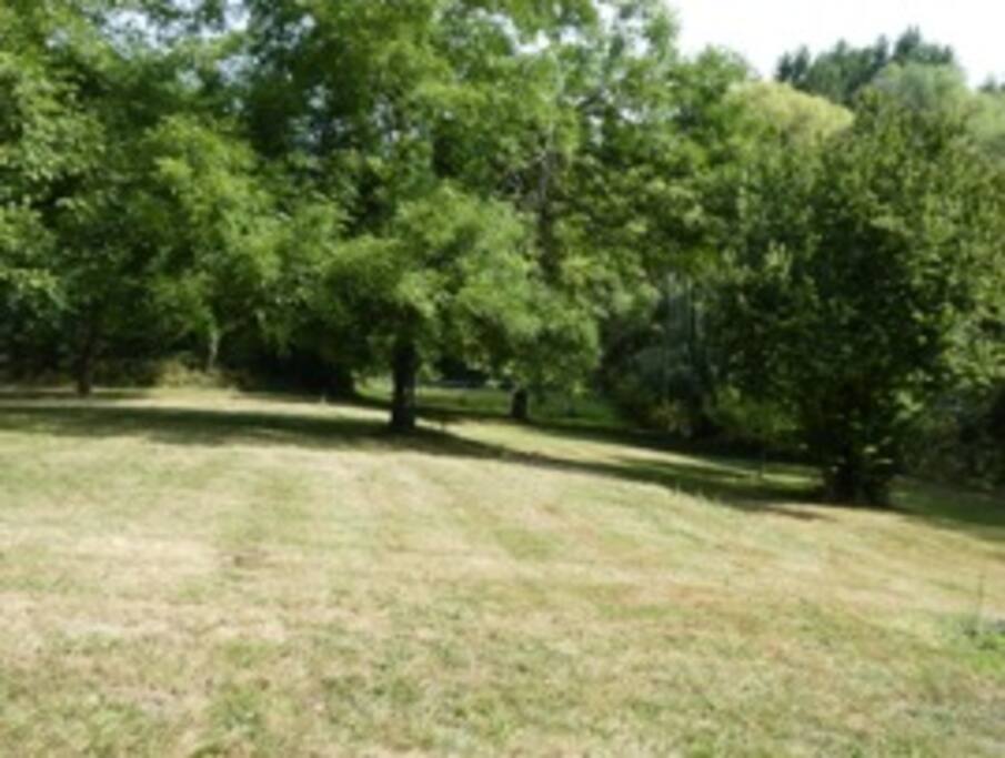 Part of the 5 acres of garden next to a stream.
