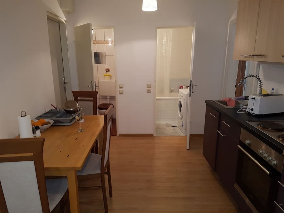 kitchen/shared room , open doors are the bathroom and toilet