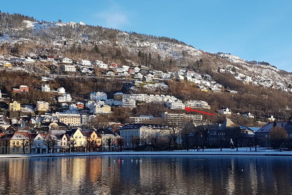 Seen from "Lille Lundegårdsvann" at the very center of Bergen.