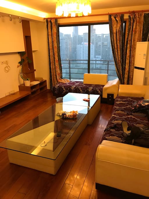 Living room with a beautiful view of Shanghai