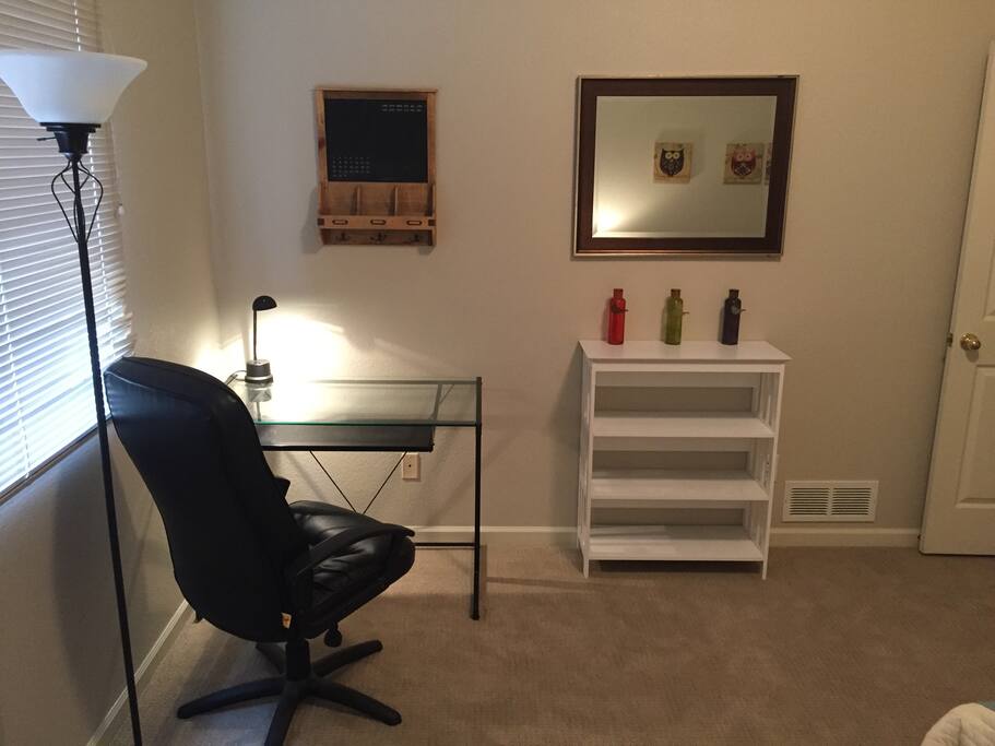 Desk area with very comfortable office chair.