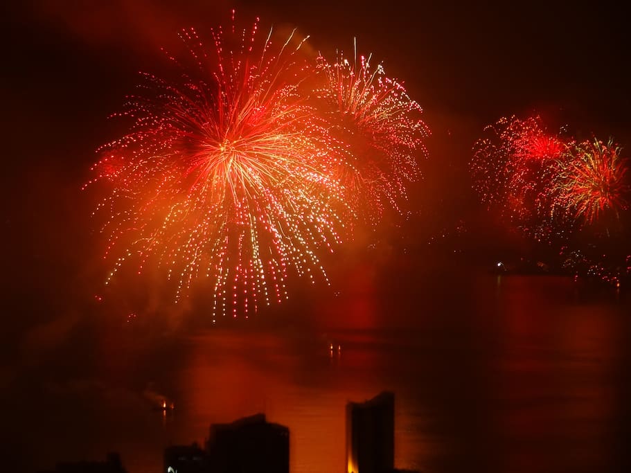 la vista de los fuegos artificiales