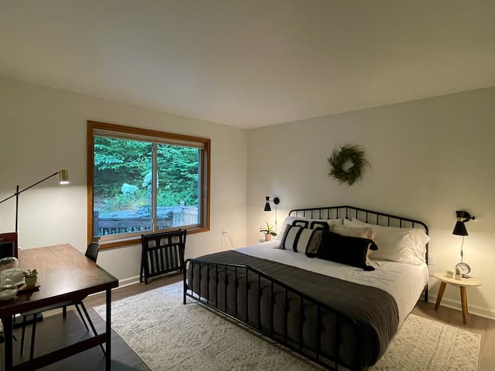 2nd King-sized bedroom with desk perfect for a remote office, with Wifi printer and monitor