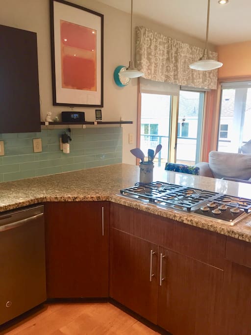 Gas cooktop with seating on the other side