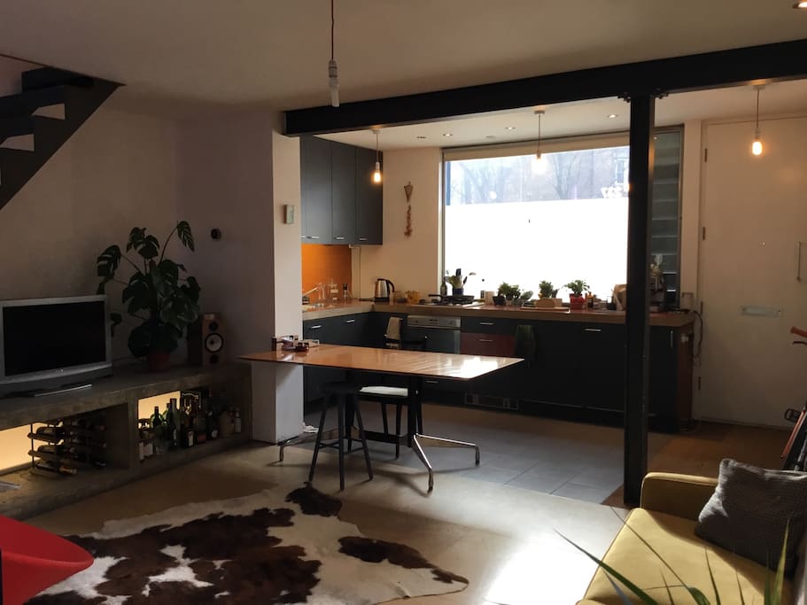 Enjoy open plan living in this light filled living space. Kitchen is equipped with multiple ways of making coffee and all amenities you might need. We encourage full full use of this space and