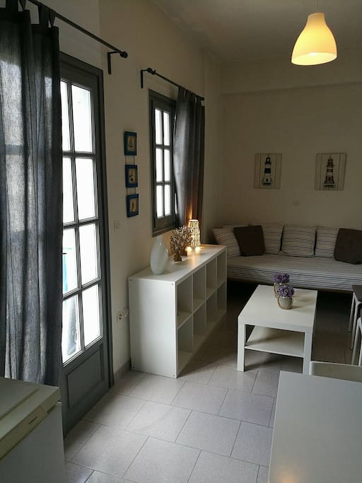 living room with sofa bed