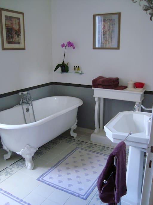 Bathroom with angel claws bathtub