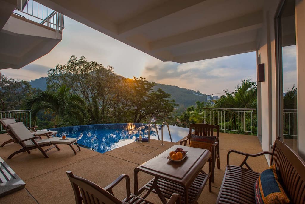 sunset on the private pool terrace