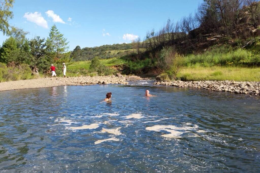 Swimming at waterfall