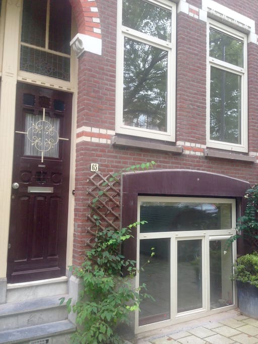 Front door, on the first floor living room and kitchen, downstairs bedroom, bathroom and garden.
